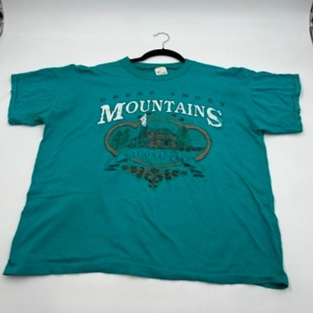 VTG 80s Great Smoky Mountains National Park T Shirt Single Stitch Teal Mens M